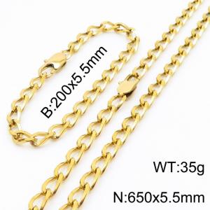 Gold Color Stainless Steel Cuban Chain 650×5.5mm Necklaces 200 ×5.5mm Bracelets Jewelry Sets For Women Men - KS199648-Z