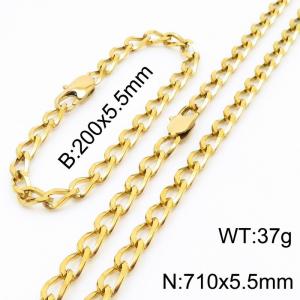 Gold Color Stainless Steel Cuban Chain 710×5.5mm Necklaces 200 ×5.5mm Bracelets Jewelry Sets For Women Men - KS199649-Z