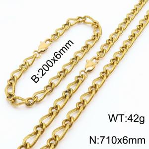 Gold Color Stainless Steel Link Chain 200×6mm Bracelet 710×6mm Necklaces Jewelry Sets For Women Men - KS199663-Z