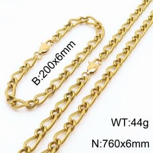 Gold Color Stainless Steel Link Chain 200×6mm Bracelet 760×6mm Necklaces Jewelry Sets For Women Men - KS199664-Z