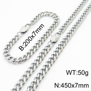 7mm Fashion Simple Stainless Steel 200mm Chain Bracelet and 450mm Necklace Set Silver Color - KS199665-Z