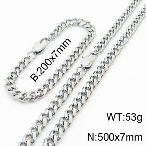 7mm Fashion Simple Stainless Steel 200mm Chain Bracelet and 500mm Necklace Set Silver Color - KS199666-Z