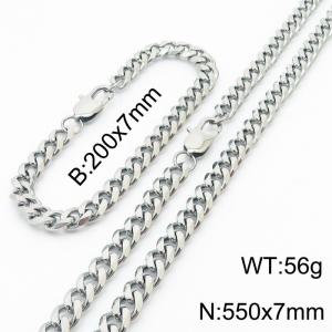 7mm Fashion Simple Stainless Steel 200mm Chain Bracelet and 550mm Necklace Set Silver Color - KS199667-Z