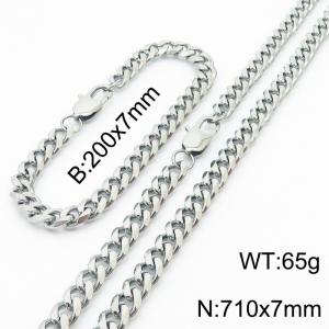 7mm Fashion Simple Stainless Steel 200mm Chain Bracelet and 710mm Necklace Set Silver Color - KS199670-Z
