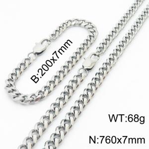 7mm Fashion Simple Stainless Steel 200mm Chain Bracelet and 760mm Necklace Set Silver Color - KS199671-Z