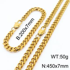 7mm Fashion Simple Gold-plating Stainless Steel 200mm Chain Bracelet and 450mm Necklace Set - KS199672-Z