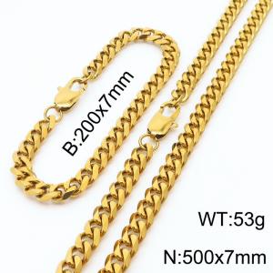 7mm Fashion Simple Gold-plating Stainless Steel 200mm Chain Bracelet and 500mm Necklace Set - KS199673-Z