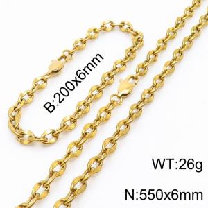 Stainless steel 550 * 6mm lip chain gold set - KS199688-Z