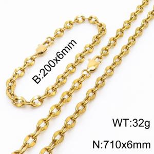 Stainless steel 710 * 6mm lip chain gold set - KS199691-Z