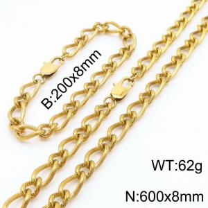 Gold Color Stainless Steel Link Chain 200×8mm Bracelet 600×8mm Necklaces Jewelry Sets For Women Men - KS199717-Z