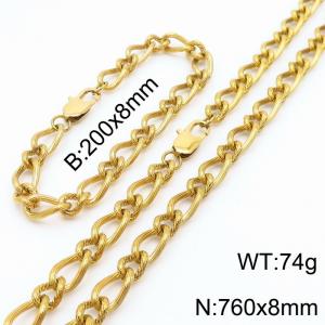 Gold Color Stainless Steel Link Chain 200×8mm Bracelet 760×8mm Necklaces Jewelry Sets For Women Men - KS199720-Z