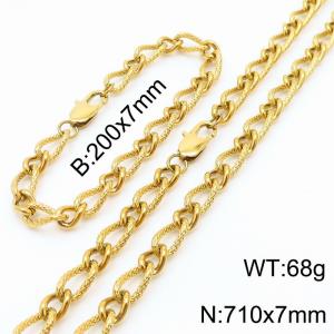 Gold Color Stainless Steel Link Chain 200×7mm Bracelet 710×7mm Necklaces Jewelry Sets For Women Men - KS199747-Z