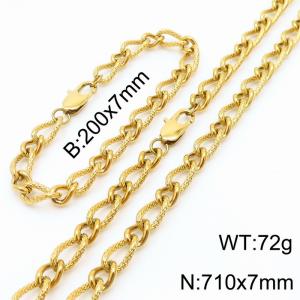 Gold Color Stainless Steel Link Chain 200×7mm Bracelet 710×7mm Necklaces Jewelry Sets For Women Men - KS199748-Z