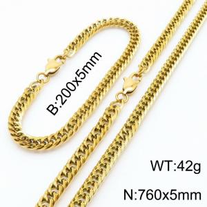 Personalized titanium steel whip chain 760 * 5mm gold set - KS199762-Z