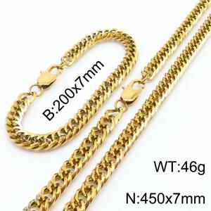 Simple titanium steel double buckle chain 450 * 7mm gold set - KS199770-Z