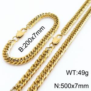 Simple titanium steel double buckle chain 500 * 7mm gold set - KS199771-Z