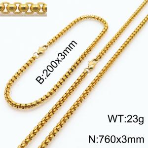 Popular titanium steel square pearl chain 760 * 3 gold setc - KS199790-Z