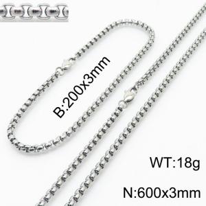 Popular titanium steel square pearl chain 600 * 3 steel color set - KS199794-Z