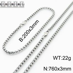 Popular titanium steel square pearl chain 760 * 3 steel color set - KS199797-Z