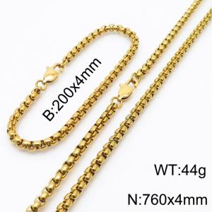 Popular Square Pearl Chain 760 * 4 Gold Titanium Steel Set - KS199804-Z