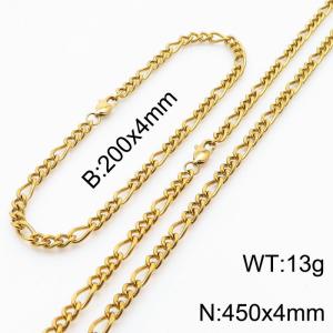 4mm Fashion Simple Gold-plating Stainless Steel 200mm Chain Bracelet and 450mm Necklace Set - KS199812-Z