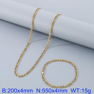 4mm Fashion Simple Gold-plating Stainless Steel 200mm Chain Bracelet and 550mm Necklace Set - KS199814-Z