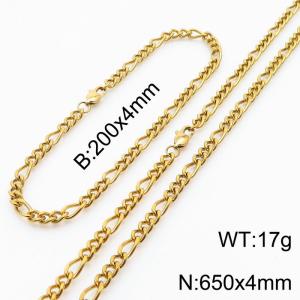 4mm Fashion Simple Gold-plating Stainless Steel 200mm Chain Bracelet and 650mm Necklace Set - KS199816-Z