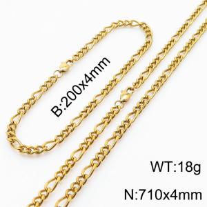 4mm Fashion Simple Gold-plating Stainless Steel 200mm Chain Bracelet and 710mm Necklace Set - KS199817-Z