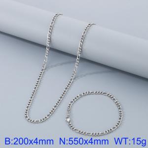 4mm Fashion Simple Stainless Steel 200mm Chain Bracelet and 550mm Necklace Set Silver Color - KS199821-Z