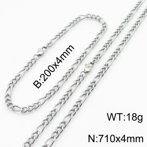 4mm Fashion Simple Stainless Steel 200mm Chain Bracelet and 710mm Necklace Set Silver Color - KS199824-Z