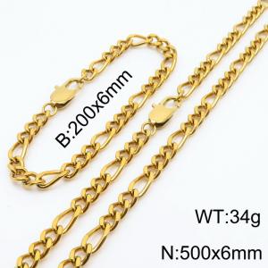 stainless steel 200x6mm&500x6mm buckle 3：1 chain simple and fashionable gold sets - KS199827-Z