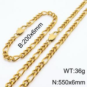 stainless steel 200x6mm&550x6mm special buckle 3：1 chain simple and fashionable gold sets - KS199828-Z