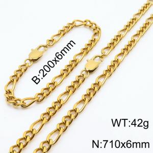 stainless steel 200x6mm&710x6mm special buckle 3：1 chain simple and fashionable gold sets - KS199831-Z