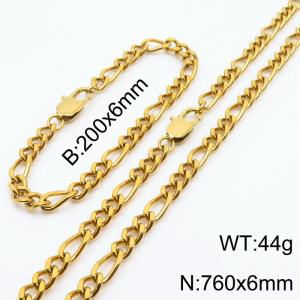 stainless steel 200x6mm&760x6mm special buckle 3：1 chain simple and fashionable gold sets - KS199832-Z