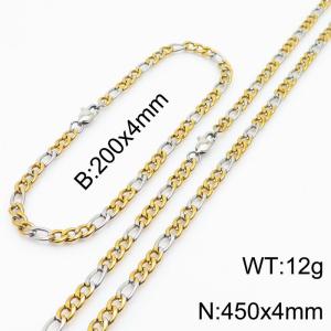 4mm simple fashion Stainless steel color mix 3:1NK Chain bracelet Necklace two-piece set - KS199847-Z