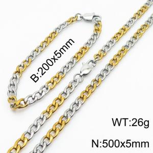5mm simple fashion stainless steel mixed color NK Chain Bracelet Necklace two-piece set - KS199862-Z