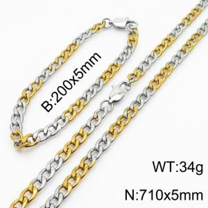 5mm simple fashion stainless steel mixed color NK Chain Bracelet Necklace two-piece set - KS199866-Z