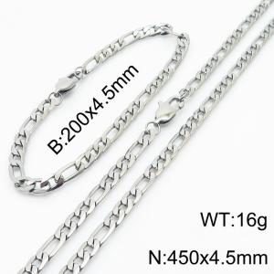 4.5mm simple fashion silver Stainless Steel 3:1NK Chain bracelet Necklace two-piece set - KS199875-Z