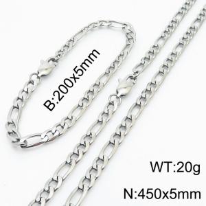 5mm simple fashion Silver Stainless Steel 3:1NK Chain bracelet Necklace two-piece set - KS199882-Z