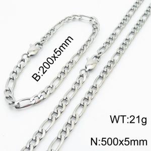 5mm simple fashion Silver Stainless Steel 3:1NK Chain bracelet Necklace two-piece set - KS199883-Z