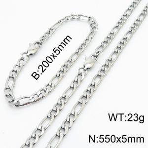 5mm simple fashion Silver Stainless Steel 3:1NK Chain bracelet Necklace two-piece set - KS199884-Z