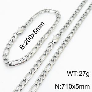 5mm simple fashion Silver Stainless Steel 3:1NK Chain bracelet Necklace two-piece set - KS199887-Z