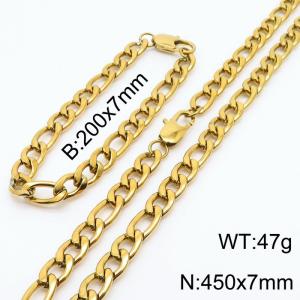 7mm simple fashion Stainless Steel 3:1NK Chain Gold Plated bracelet Necklace two-piece set - KS199889-Z