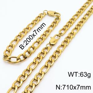 7mm simple fashion Stainless Steel 3:1NK Chain Gold Plated bracelet Necklace two-piece set - KS199894-Z