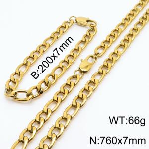 7mm simple fashion Stainless Steel 3:1NK Chain Gold Plated bracelet Necklace two-piece set - KS199895-Z