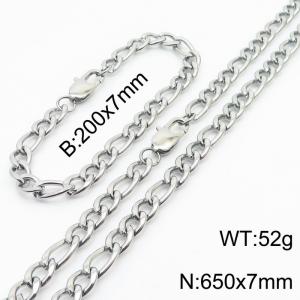 7mm simple fashion silver Stainless Steel 3:1NK Chain bracelet Necklace two-piece set - KS199900-Z