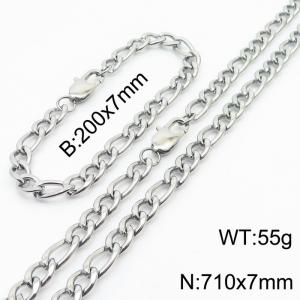 7mm simple fashion silver Stainless Steel 3:1NK Chain bracelet Necklace two-piece set - KS199901-Z