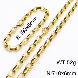 Gold Color Easy Hook Stainless Steel Box Chain Bracelet Necklace Jewelry Set - KS199908-Z