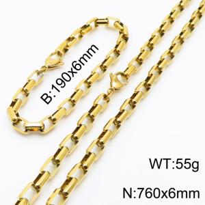 Gold Color Easy Hook Stainless Steel Box Chain Bracelet Necklace Jewelry Set - KS199909-Z