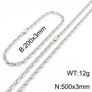 Silver Color Stainless Steel Link Chain 500×3mm Necklaces 200×3mm Bracelets Jewelry Sets For Women Men - KS199939-Z